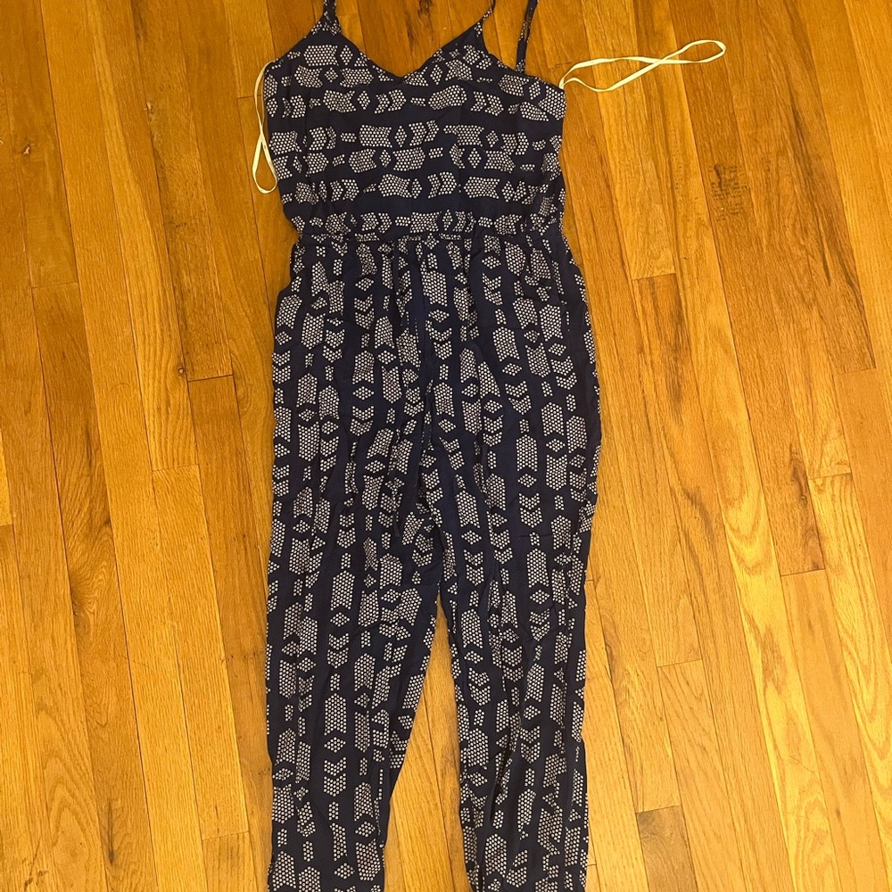 Forever 21 Blue and White Geometric Jumpsuit